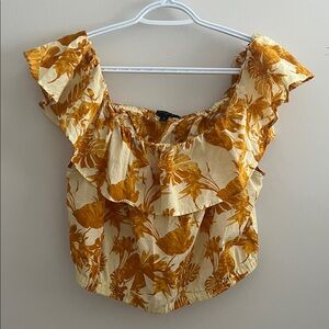 Banana Republic Floral Ruffle Blouse in Yellow and Brown